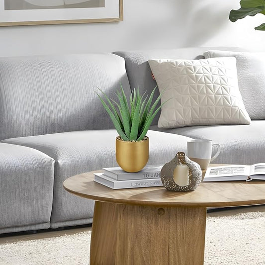 Briful Succulents Artificial Plants Realistic Agave Plant, 4.7'' Gold Metal Pot, Farmhouse Aloe Vera Fake Plants for Home Office Desk Bathroom Shelf Decorations