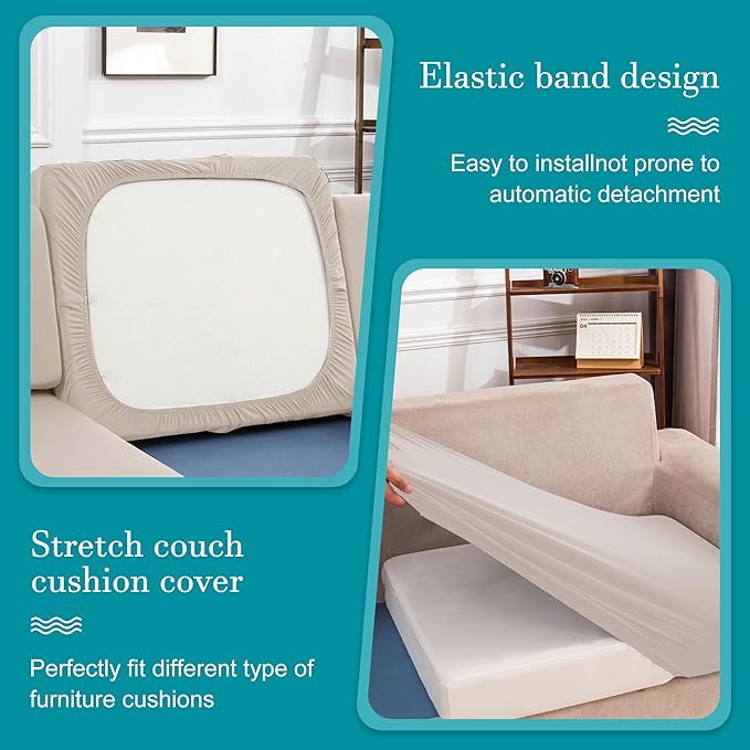 12Pcs Stretch Patio Cushion Covers,Outdoor Couch Cushion Covers Replacement,Outdoor Sofa Covers Patio Slipcovers Couch Cover,Washable Furniture Cover (Beige,Cover Only)