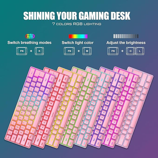 RedThunder 60% Gaming Keyboard and Mouse Combo, Ultra-Compact 61 Keys RGB Backlit Mini Keyboard, Lightweight 7200 DPI Honeycomb Optical Mouse, RGB Wired Gaming Set for PC MAC PS5 Xbox Gamer(Pink)