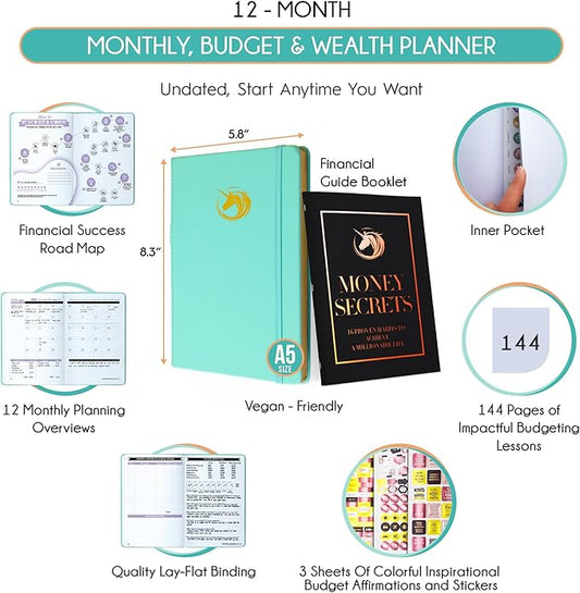 Financial Planner - Monthly Budget Planner & Monthly Bill Organizer | A 12-Month Journey to Financial Freedom | Bill Payment Tracker Organizer, Debt, Expense Tracker & Money Saving with Pockets