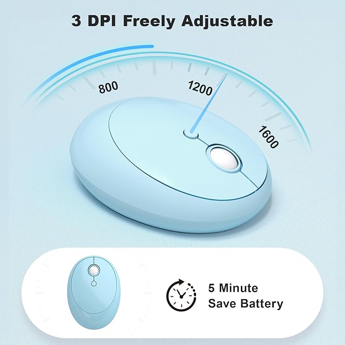 Wireless Keyboard and Mouse Combo, MOWUX - Modern Compact Layout, Colorful Compact Candy Mouse and Retro Round Keyboard Set with Cover, for PC/Laptop/Windows/Mac - Blue Colorful