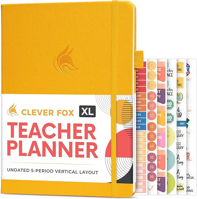 Clever Fox Teacher Planner – School Year Planner with Calendars & Lesson Plans – Book for Classroom & Homeschool Organization, A4 (Amber Yellow)