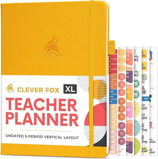 Clever Fox Teacher Planner – School Year Planner with Calendars & Lesson Plans – Book for Classroom & Homeschool Organization, A4 (Amber Yellow)