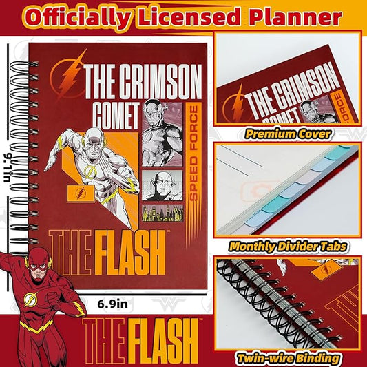 Hardcover Spiral Notebook Journal with 12 Dividers Tabs Weekly & Monthly Planner Productivity Journal Superhero Theme Leather Organizer for Work School Adults Teens and Professionals (FLA-RED)