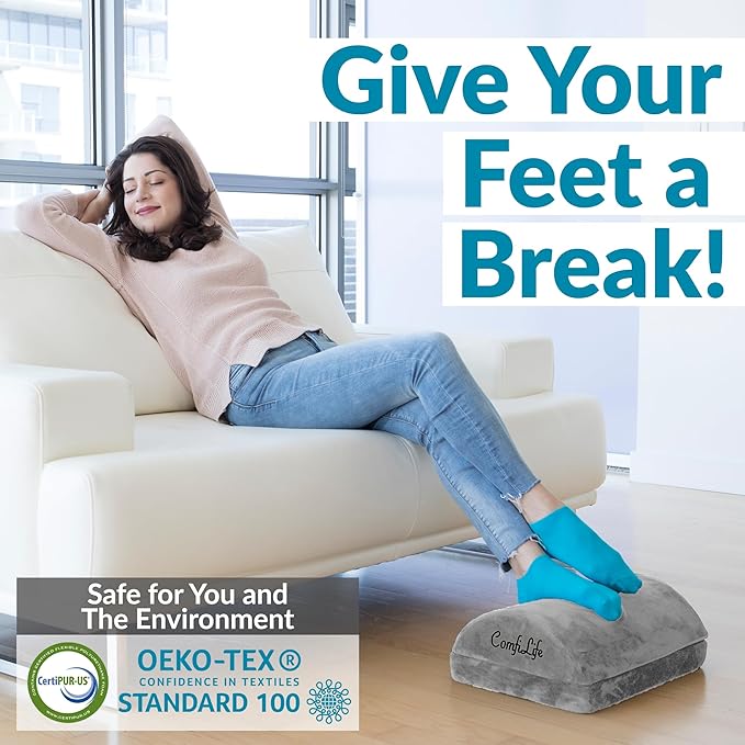 ComfiLife Foot Rest for Under Desk at Work – Adjustable Height Memory Foam Foot Stool for Under Desk, Office Chair & Gaming Chair – Ergonomic Footrest for Back & Hip Pain Relief (Gray)