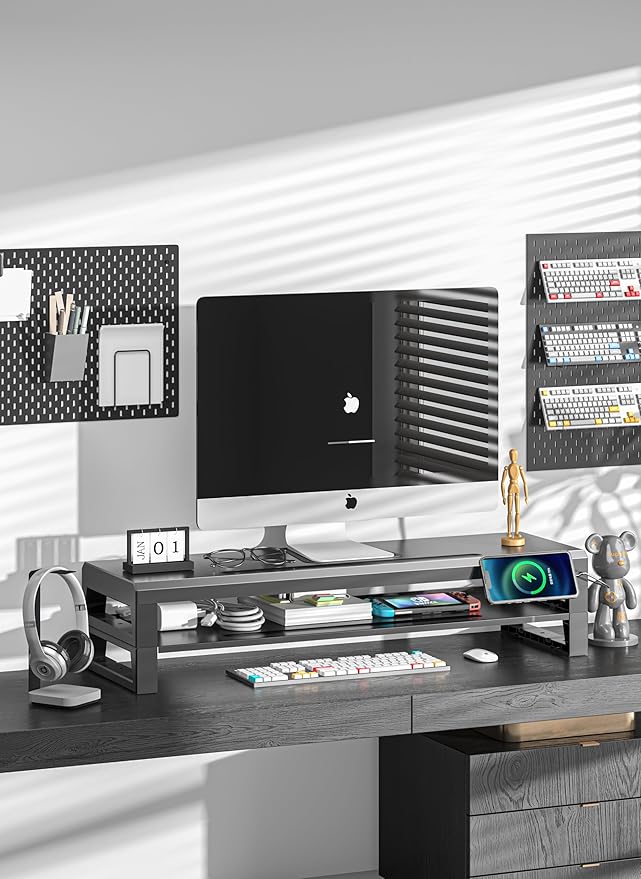 2-Tier Metal Computer monitor stand Laptop Desk Shelf & Monitor Riser ,27.55 inches long desk riser Monitors/PC/Laptop/Computer Space Saver Organizer (Basic Version, Two-layer 700mm)