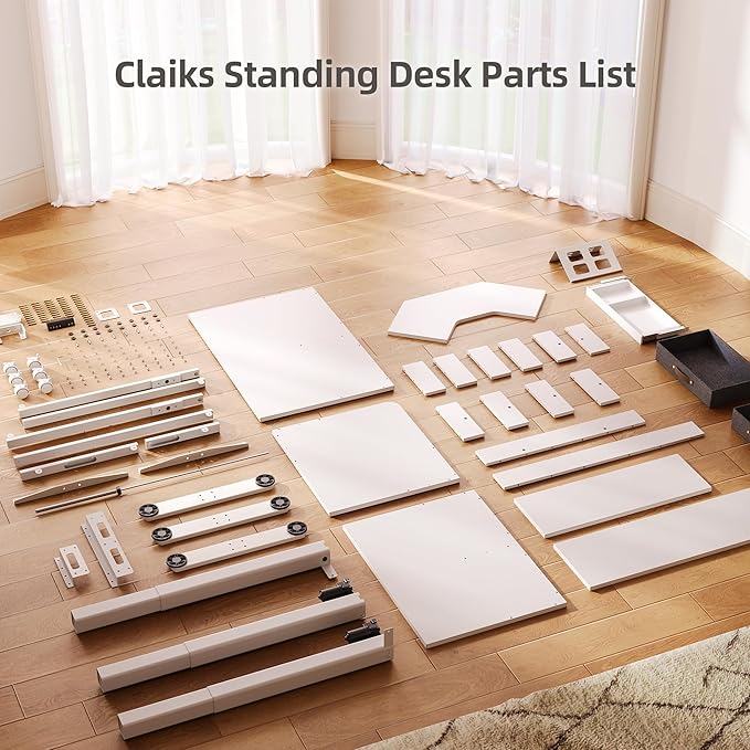 YDN Dual Motor 63" L Shaped Standing Desk with Drawers, Electric Height Adjustable Standing Desk with Monitor Stand & Splice Board, White Frame/White Top