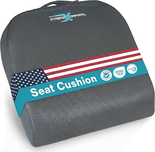 Xtreme Comforts Seat Cushions | Office Chair Cushions for Desk, Car, Wheelchair| Ergonomic Memory Foam Seat Cushion for Support & Comfort | Helps Improve Sitting Posture for Work & Body Relief