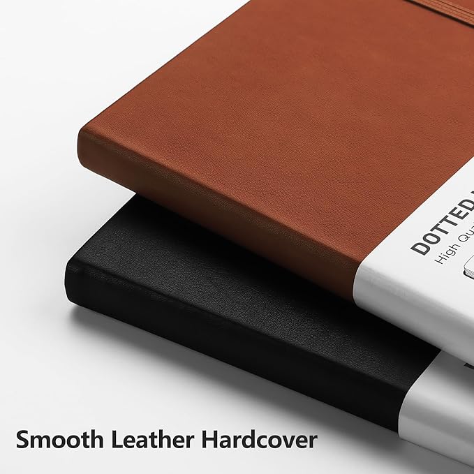 RETTACY Bullet Dotted Journal Notebook, 320 Numbered Pages, A5 Medium Size (5.7'' × 8.3''), Leather Hardcover, 100 GSM Thick Paper, for Bullet Journaling, Planning, Tracking (Brown)