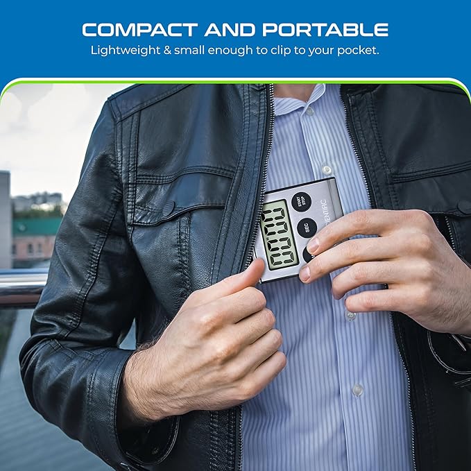 Sper Scientific Stainless Steel Digital Lab + Kitchen Timer 810028A – Compact Design Timer with Large Display & Loud Alarm - for Cooking, Baking, Labs, Workouts & More