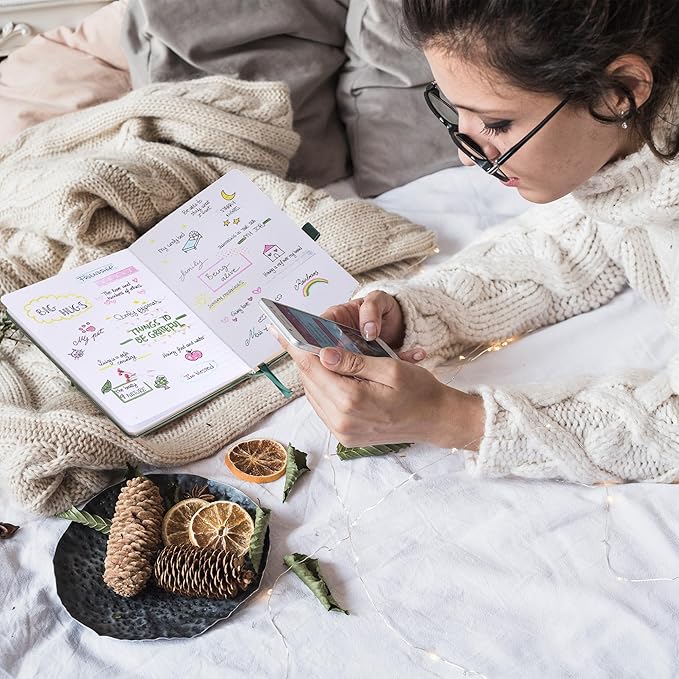 TIEFOSSI Bullet Dot Notebooks, A5 Hardcover Dot Journals for Writing Women, 160gsm Thick Paper, 190 Numbered Pages, for Planner Organization