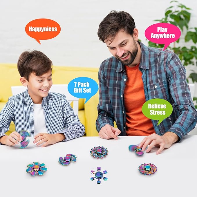 Cool Fidgets Spinners Metal Toys for Kids Adults 7 Pack, Finger Hand Spinners Stocking Stuffers, Desk Toys Fingertip Gyro Party Favors Supplies, Stress Relief Toys Holiday Goodie Bag Filler Gift