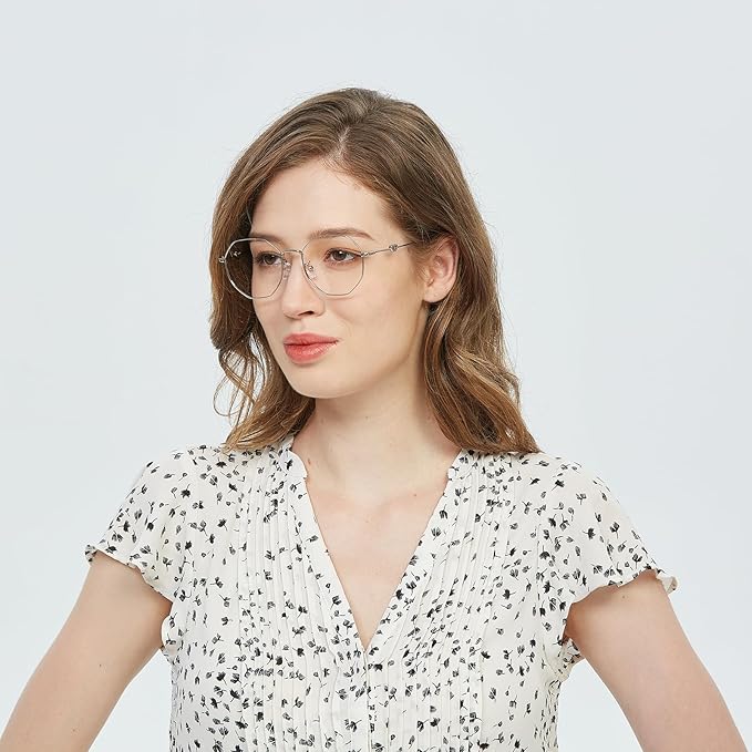 GUDVUE Blue Light Glasses, Computer/Gaming/TV/Phones Glasses for Women/men, Anti Glare/UV400/Eye Strain, Polygon Silver