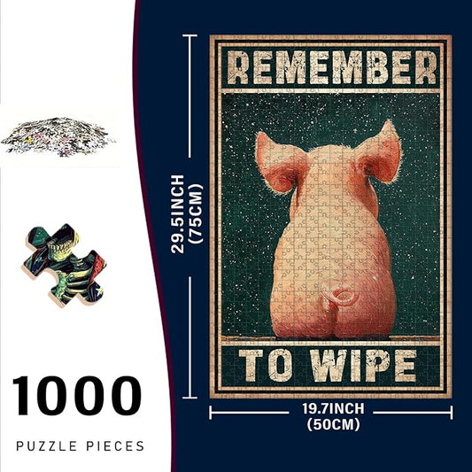 1000 Piece Wooden Jigsaw Puzzle Remember to Wipe Adults & Kids Educational Family Game Stress Relief Brain Teaser to Improve Memory & Cognitive Skills 29.5x19.7 Inch