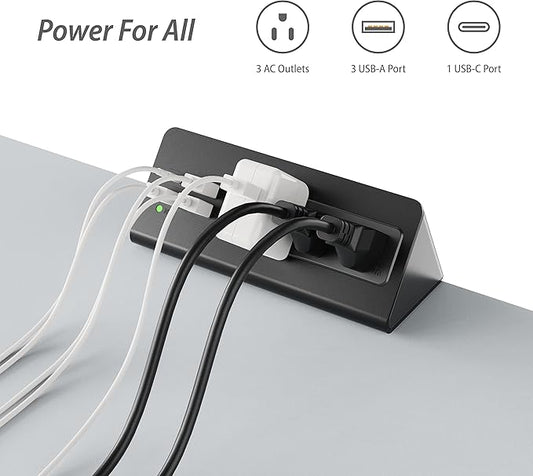 Desk Edge Clamp Mount Power Strips with 4 USB Ports(1xPD 20W USB-C Port)& 3 AC Outlets,1875 Joules Tabletop Surge Protector, Power Sockets for Office Table/Hotel Nightstands,ETL Listed (1-Pack, Black)