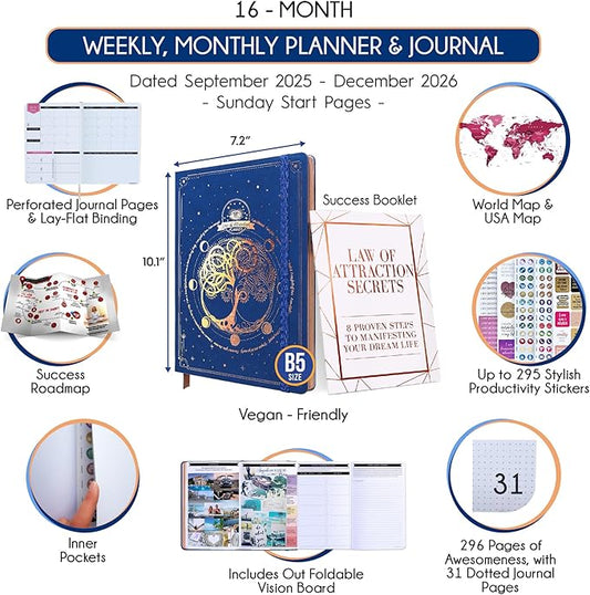2025-2026 Planner Weekly and Monthly | 16-Month Life Planner to Increase Focus & Productivity | Reduce Overwhelm & Achieve Your Biggest Goals | Include Gift Box & Stickers | Sep 2025-Dec 2026