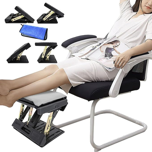 Adjustable Foot Rest for Under Desk at Work with 4 Height Levels, Under-Desk Footrest with Massage Surface, Foot Stool Under Desk for Office, Home, Maximum Load 120 Pounds (Gray)