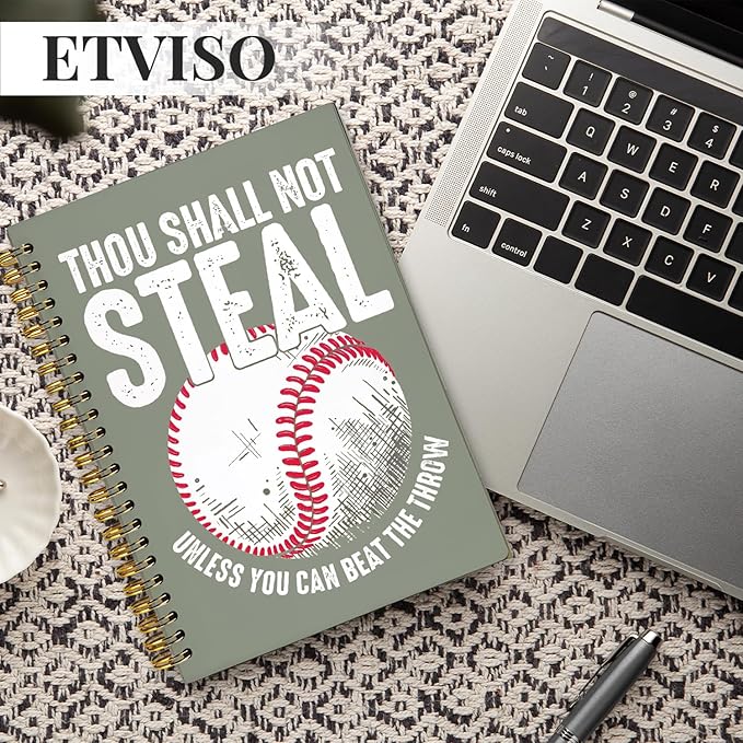 Funny Retro Baseball Notebook, Baseball Lover Gifts Journal, Sports Fan Gifts Journal, Thou Shall Not Steal Unless You Can Beat The Throw Hardcover Spiral Notebooks 5.5x8.3 Inch