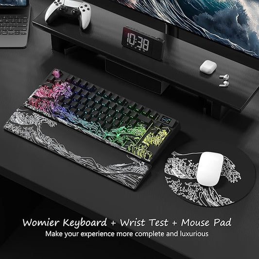 Womier 75% Wireless Mechanical Keyboard with Color Multimedia Screen Gaming Keyboard, Theme 3-Modes Hot Swappable Key Board w/Wrist Rest,SK80 PRO Gasket RGB Custom for Mac/Win,Black Kanagawa