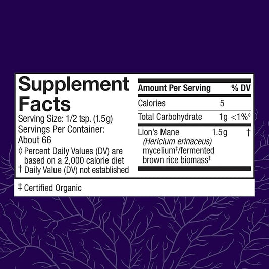 Host Defense Lion's Mane Powder - Brain Health Support Supplement - Mushroom Supplement to Support Focus & Memory Function - Immune & Nervous System Support Supplement - 3.5 oz (66 Servings)*