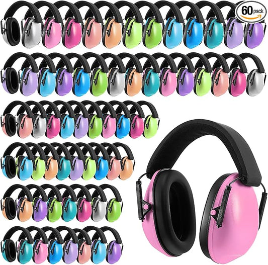 Amylove 60 Pcs Kids Ear Protection Noise Cancelling Headphones Noise Reduction Ear Muffs 27dB Hearing Protection (12 Colors)
