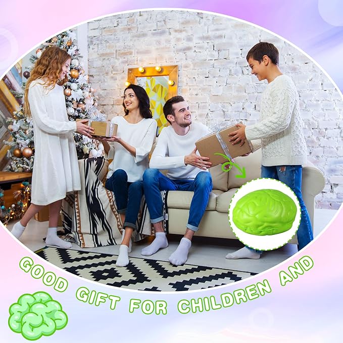 Leitee 12 Pcs Brain Stress Balls Bulk Large Halloween Brain Toys PU Hand Muscle Exercise Pressure Ball Funny Stress Relief Toy for Teens Adult Improving Grip Strength Prop(Green)
