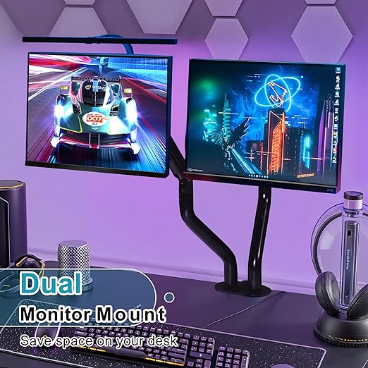 Lyngins Dual Monitor Stand, 17-32 inch Monitor Mounts for 2 Computer Screens, VESA Mount with 75/100 mm, Each Arm Supports Up to 20.94 lbs, Double Monitors Arm Desk Mount - Black