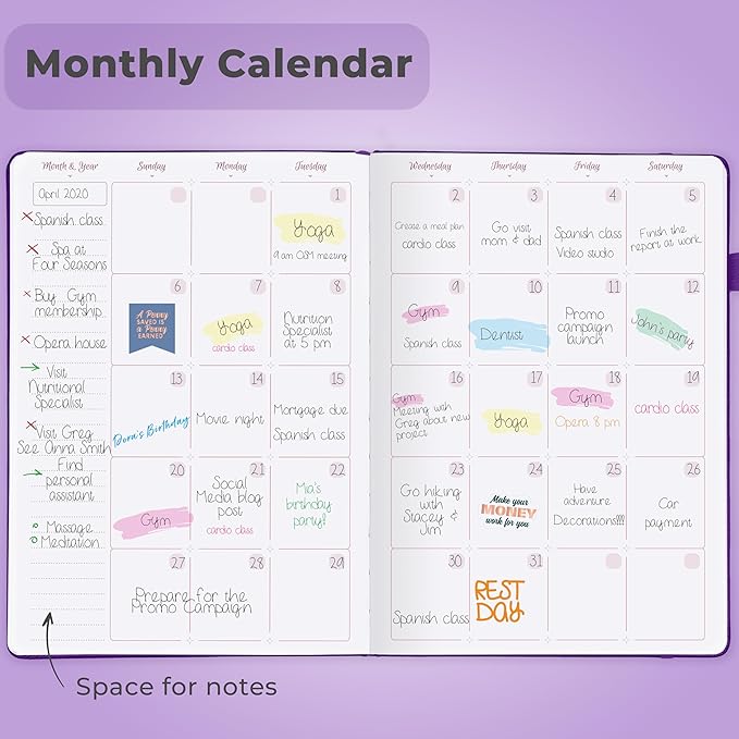GoGirl Planner Agenda – Colorful Undated Monthly & Weekly Organizer for Women, Journal for Time Management & Productivity (Purple)