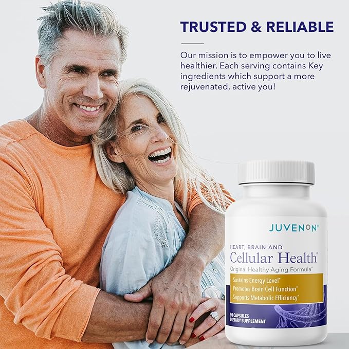 Juvenon Cellular Health | Heart, Brain Supplement with Acetyl L-Carnitine and Biotin - Supports NAD+ Function, Energy Production, Mood, Revitalized Metabolism, Mental Focus & Clarity (90 Capsules)