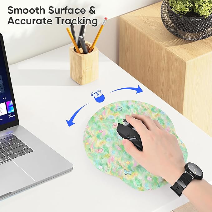 RICHEN Ergonomic Mouse Pad with Wrist Support,Non-Slip Rubber Base for Computer Laptop & Mac,Lightweight Rest for Home,Office & Travel (Green and Buttflies)