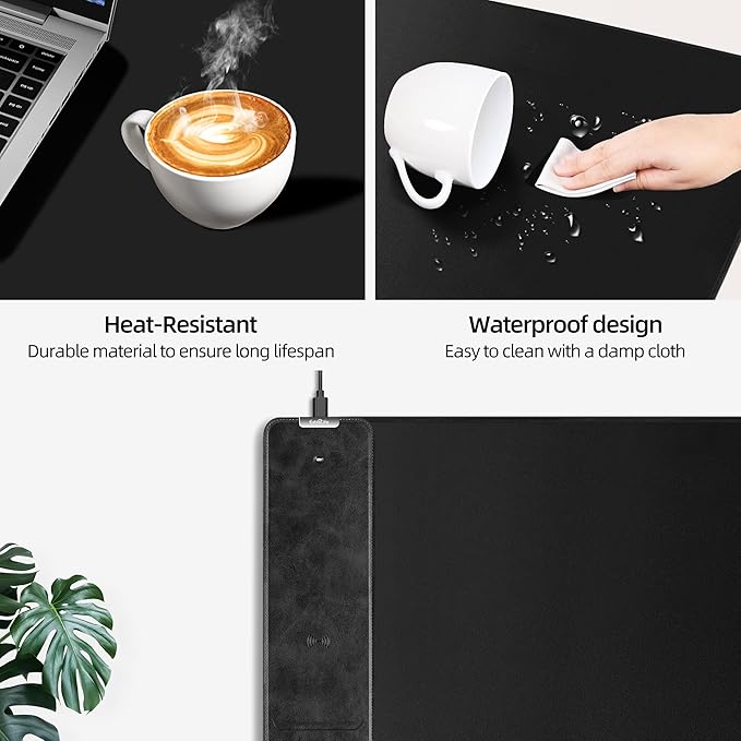 Wireless Charging Mouse Pad, Gaming Mouse Pad with Ultra-Smooth Surface, 31.5”x15.75” Large Desk Mat, Non-Slip Rubber Base, Waterproof Computer Keyboard Pad for Gaming, MacBook, Laptop, Desk
