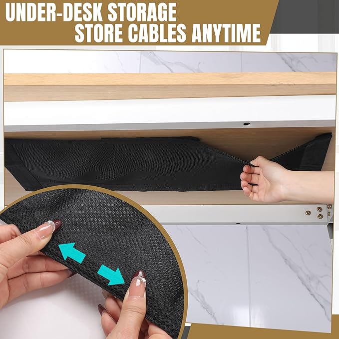 MABOZOO 60" Under Desk Privacy Panel and 28" Cable Management Net - 2pcs, Cord Organizer and Skirt for Home Office or Standing Workstation