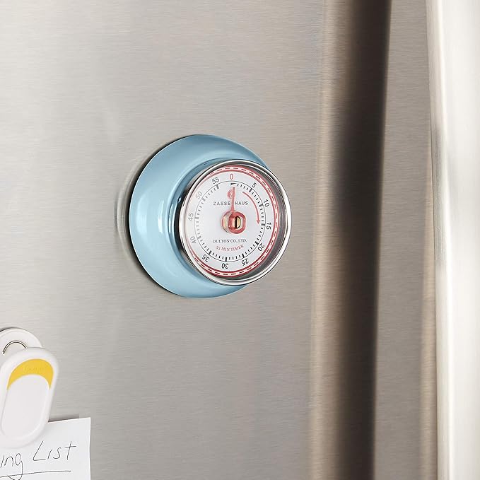 Zassenhaus Magnetic Retro Kitchen Timer, Classic Mechanical Cooking Timer (Light Blue)