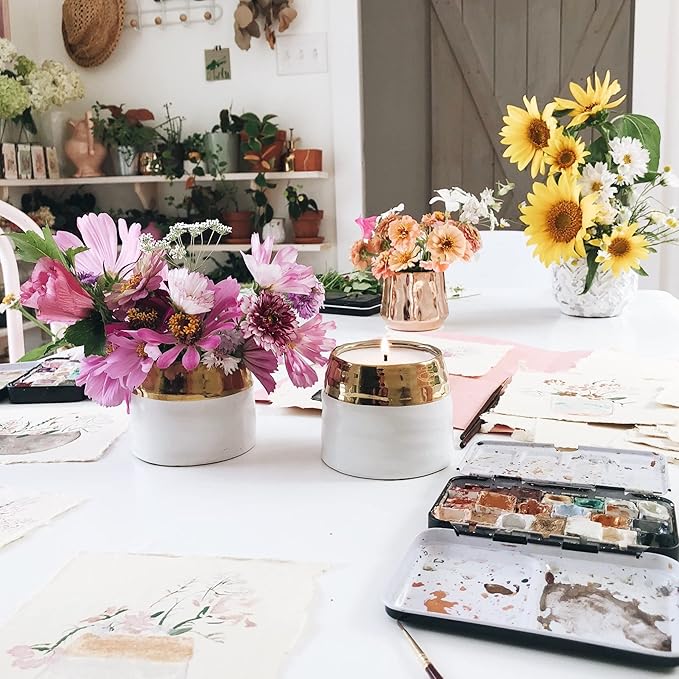 The Growing Candle, Mint & Eucalyptus Scented, 10oz Ceramic Pot, Aromatherapy Candles, 100% Soy, Clara