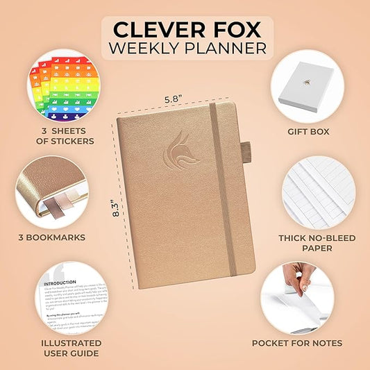 Clever Fox Planner – Undated Weekly & Monthly Planner for Productivity, Time Management & Goals – Organizer Journal – A5 (Pearl)