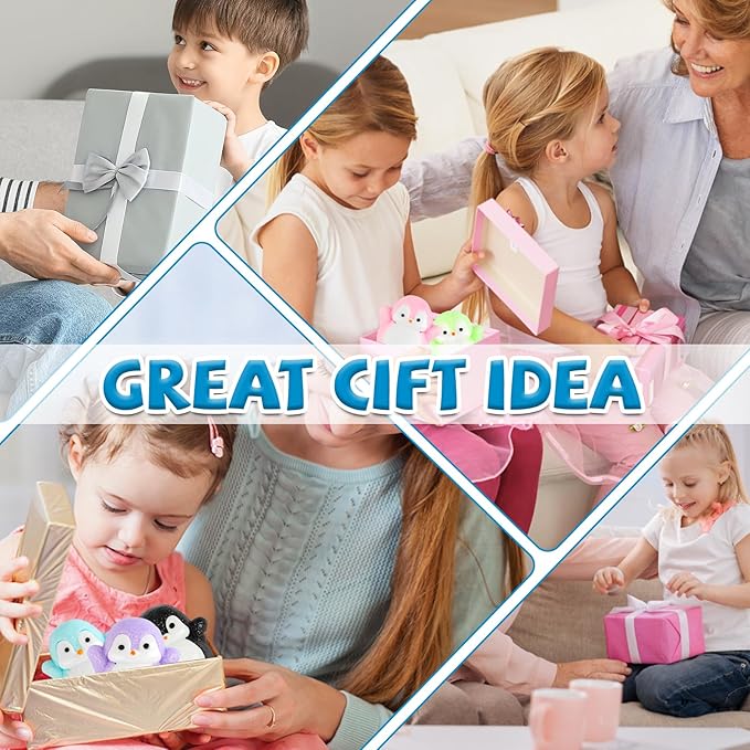 Cute Penguin TaBa Squishy Toys - Kawaii Stress Relief Fidget Sensory Toys, Soft Silicone Squeeze Gifts for Children, Teens, and Adults (5-Pack Black + Green + Pink +Purple+Blue)