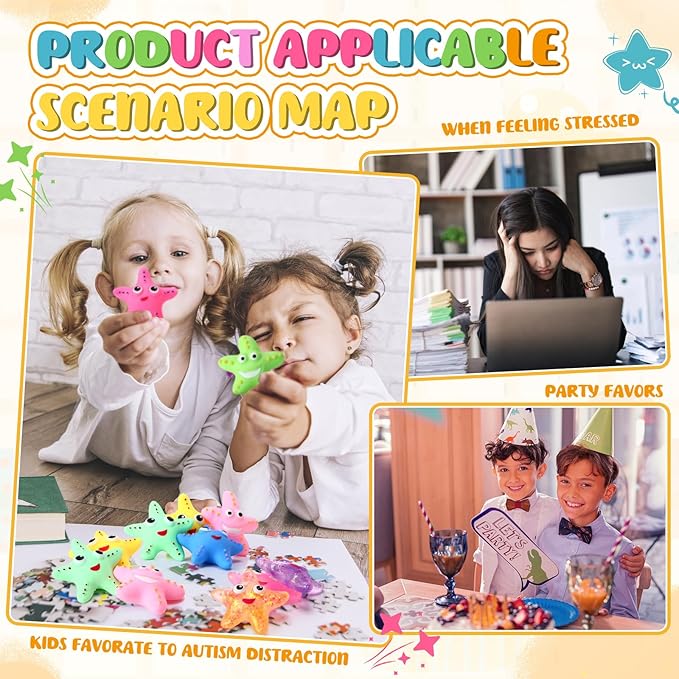 Meooeck 12 Pack Axolotl Stress Relief Toys Glitter Axolotl Starfish Stress Balls Fun Relaxing Squeeze Fidget Toys Relieve Anxiety Squeeze for Birthday Party Goodie Bag Stuffers(Starfish)