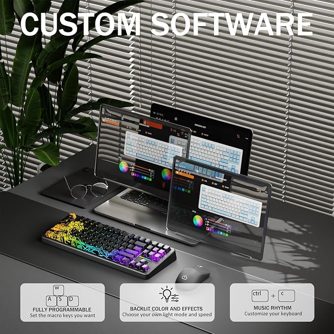 EWEADN X87 Wireless Mechanical Keyboard ASMR,10000mAh Battery, 75% Keyboard with Huano Arctic Switch BT5.0/2.4GHz/USB-C Topographic Keycaps Hot Swappable Custom Keyboards, Gasket Structure-Black