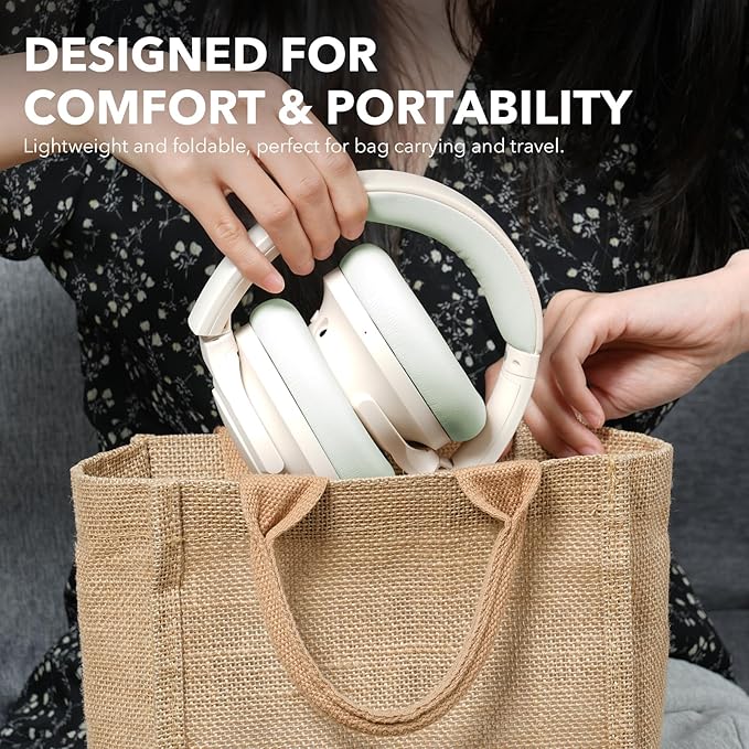 1Mii Y8+ Noise Cancelling Headphones Bluetooth, Wireless LDAC Hi-Res Audio, Custom EQ via App, 75H Playtime, Comfort Fit, Over Ear Headphones Foldable for Airplane Travel Home Office Beige Green