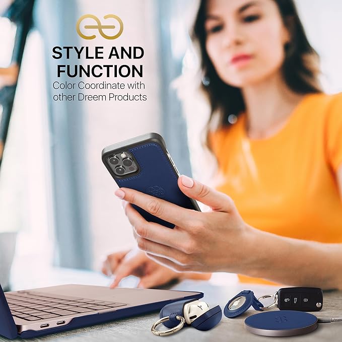 Dreem Om Case Cover with Keychain Clip Compatible with AirPods 4 for Apple AirPods 4th Generation, Vegan Leather AirPod Case for Men & Women, Luxury Earbuds Accessory for iPhone - Royal