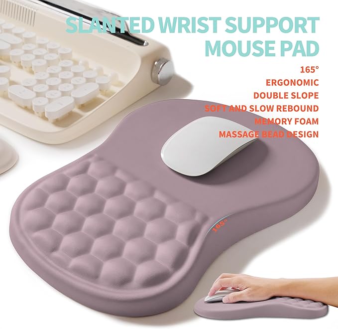 2-in-1 Ergonomic Set, Wave Rise Keyboard Wrist Rest and Massage Bulge Slope Mouse Pad Wrist Support, Cushion Memory Foam Integrated to Relieve Wrist Pain, Purple