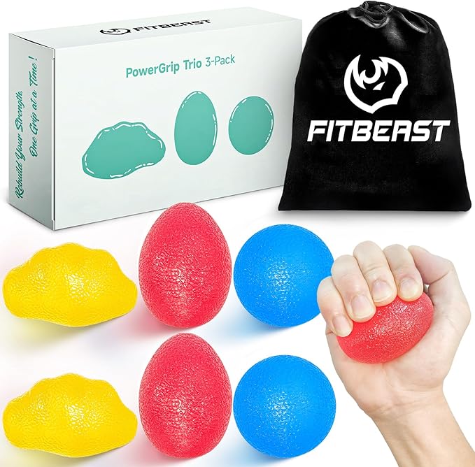 FitBeast Stress Balls for Adults, Hand Exercise Balls 6 Pack, Stress Relief & Grip Strength Trainer, Squishy Balls & Squeeze Balls for Arthritis, Carpal Tunnel, Hand Therapy with 3 Resistance Levels