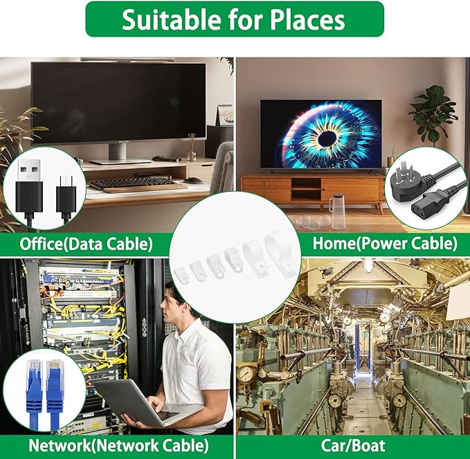 300PCS White Cable Clamps Assortment Kit, Nylon Plastic R-Type 6 Sizes 3/16'' 1/4'' 3/8'' 1/2'' 3/4'' 1'' Cable Mounting Wire Clips Fastener with M4 Screws for Wire Management