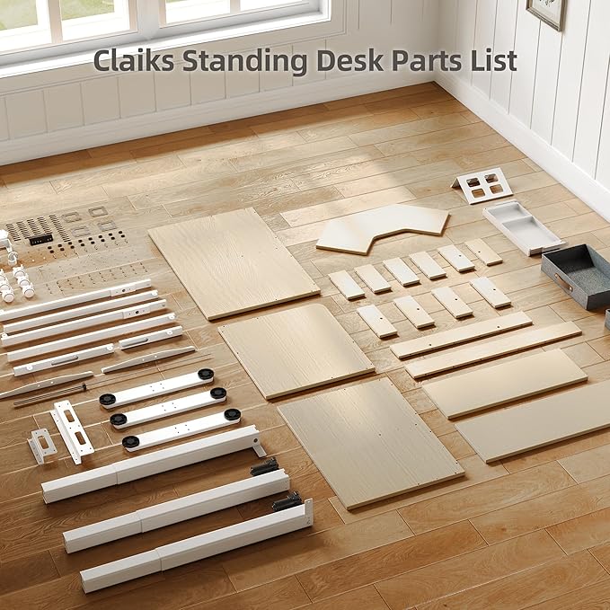 YDN Dual Motor 63" L Shaped Standing Desk with Drawers, Electric Height Adjustable Standing Desk with Monitor Stand & Splice Board, White Frame/Nature Top