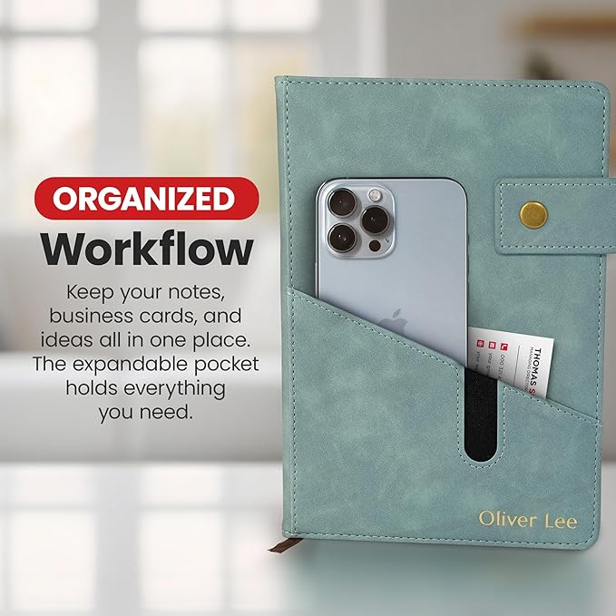 Promot Personalized Notebook - A5 Lined Leather Bound Journal for Writing Women Men - Hardcover Executive Notebook, Daily Journal, Travel Diary, Gift Idea, Custom Embossed Text with Gold Metallic Foil