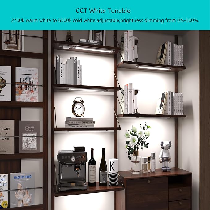 Smart Under Cabinet Lighting Strip Lights White & Color Changing Dimmable Work with Alexa Google Smart Thing Phone App, RGB Multi Colored Lamp for Kitchen Counter Light Fixture (6 Lights Bar Kit)