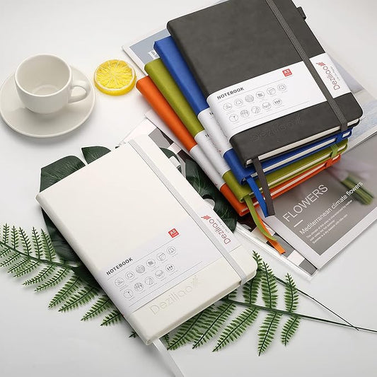 Deziliao Lined Journal Notebooks with Pen Loop, Hardcover Notebook Journal for Work, 100Gsm Premium Thick Paper with Inner Pocket, Medium 5.7"x8.4", (White, Ruled)