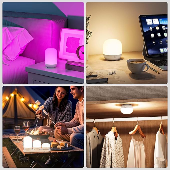 SUNMORY Rechargeable Night Light, Small Table Lamp for Bedroom, Dimmable Bedside Lamp with Magnetic Charging Station, Cordless Nightstand Lamp, LED Lights with 12 RGB Colors, Timer & Remote Control