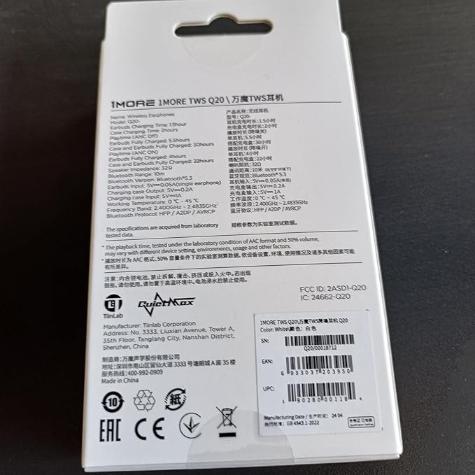 1MORE True Wireless Earbuds - Q20 Bluetooth Headphone Earbuds 30H Playback, Earphones with ANC, IPX4, Low-Latency Gaming Mode, in-Ear Earbuds with 4 Mic for Smart Phone Laptop TV Sports (White)