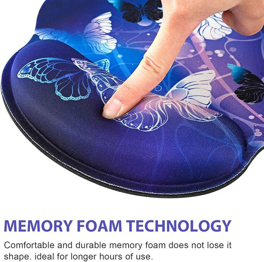 ToLuLu Ergonomic Mouse Pad Wrist Rest Support, Gel Mouse Pads with Non Slip Rubber Base Memory Foam Mousepad, Mouse Wrist Rest Pad for Laptop Computer Home Office Working Pain Relief, Art Butterflies